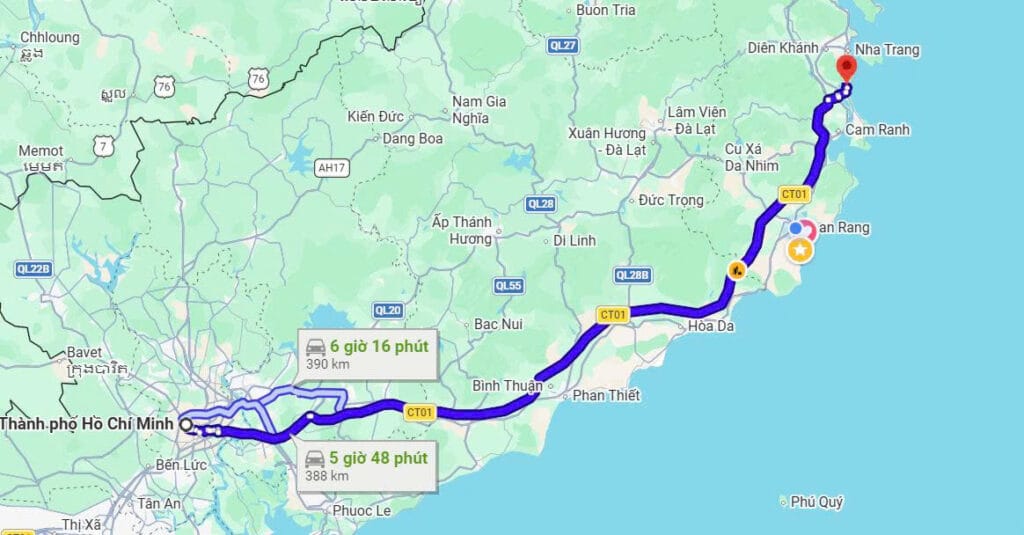 khoảng cách sài gòn đi cam ranh